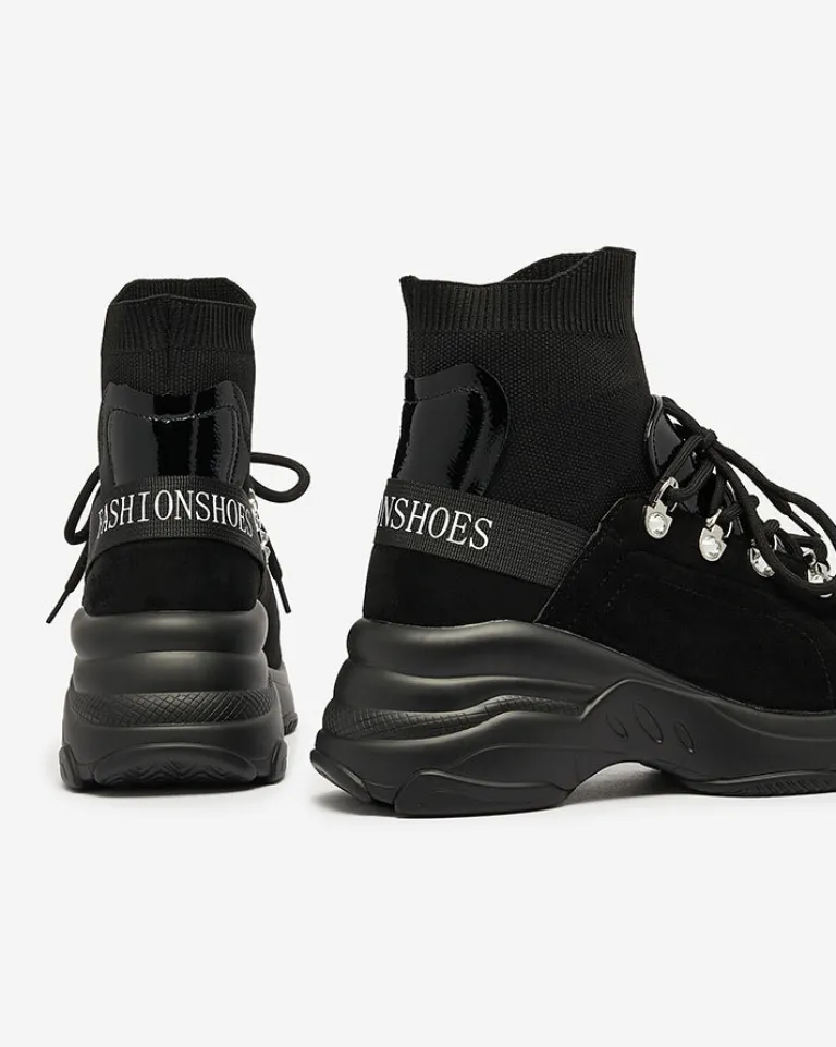 Hot Czarne sneakersy damskie z ociepleniem Aleppo Damskie Botki Z Delikatnym Ociepleniem|Botki Na Płaskim Obcasie