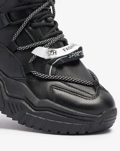 Online Czarne sneakersy z ociepleniem Pommie Damskie Śniegowce|Ocieplane