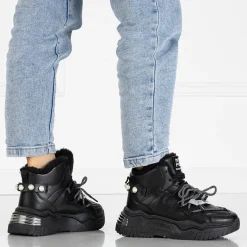 Online Czarne sneakersy z ociepleniem Pommie Damskie Śniegowce|Ocieplane