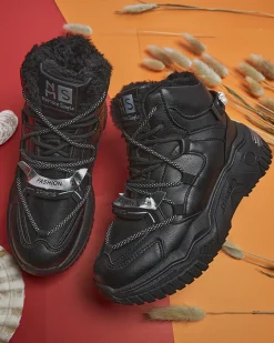 Online Czarne sneakersy z ociepleniem Pommie Damskie Śniegowce|Ocieplane