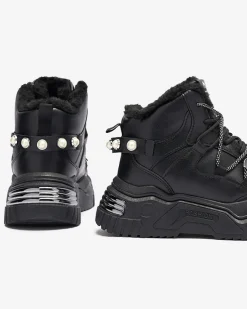 Online Czarne sneakersy z ociepleniem Pommie Damskie Śniegowce|Ocieplane