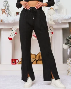 Best Czarne sztruksowe damskie spodnie materiałowe Spodnie Materiałowe