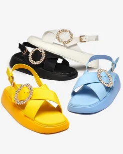 Online Czarne tkaninowe sandały damskie na płaskiej podeszwie Senire Sandały Płaskie