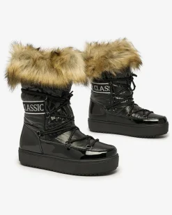 Online Czarne wsuwane botki a'la śniegowce damskie Gomllo Śniegowce|Botki Z Delikatnym Ociepleniem