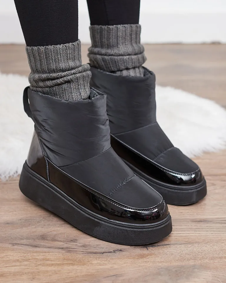 Outlet Czarne wsuwane śniegowce damskie Maderta Śniegowce|Botki Z Grubym Ociepleniem