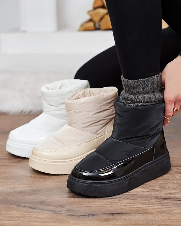 Outlet Czarne wsuwane śniegowce damskie Maderta Śniegowce|Botki Z Grubym Ociepleniem