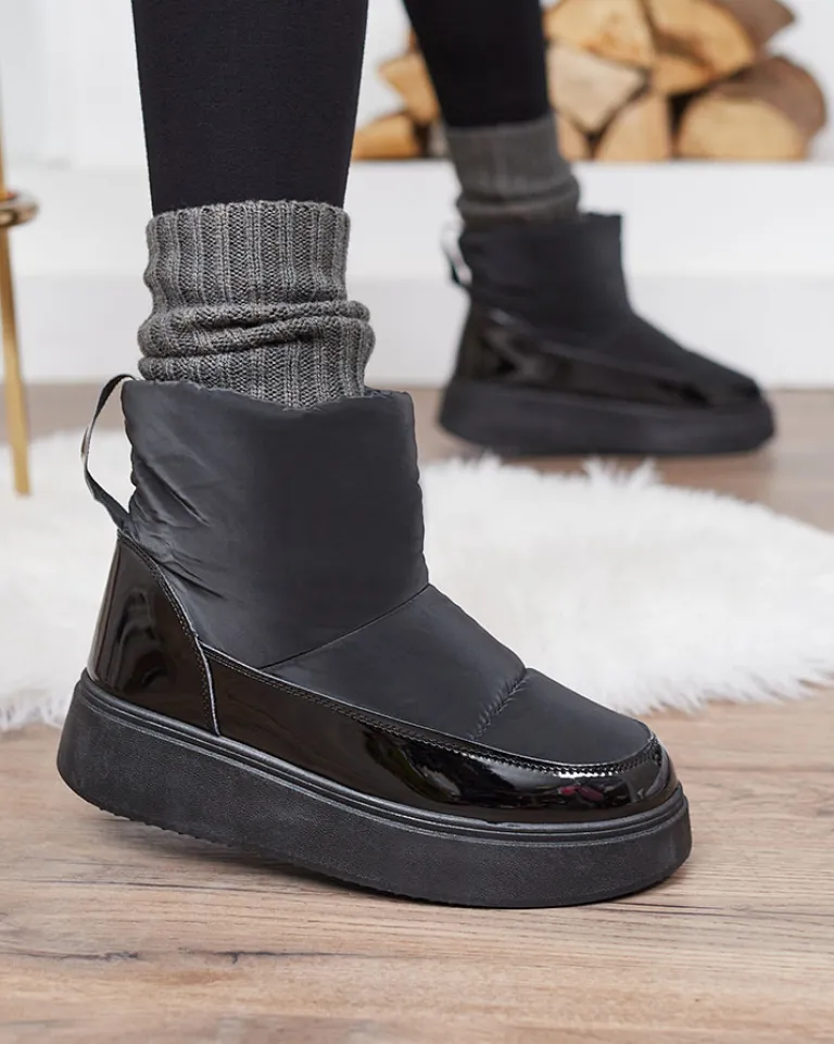 Outlet Czarne wsuwane śniegowce damskie Maderta Śniegowce|Botki Z Grubym Ociepleniem