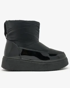 Outlet Czarne wsuwane śniegowce damskie Maderta Śniegowce|Botki Z Grubym Ociepleniem