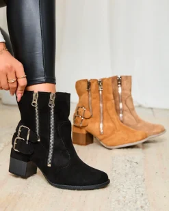 Best Czarne zdobione botki na obcasie Zerta Botki Bez Ocieplenia|Botki Na Słupku