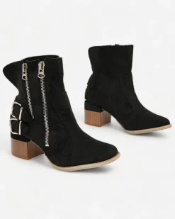 Hot Czarne zdobione botki na obcasie Zerta Botki Bez Ocieplenia|Botki Na Słupku