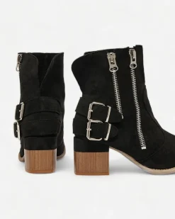 Hot Czarne zdobione botki na obcasie Zerta Botki Bez Ocieplenia|Botki Na Słupku