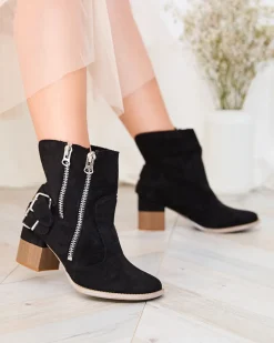 Hot Czarne zdobione botki na obcasie Zerta Botki Bez Ocieplenia|Botki Na Słupku