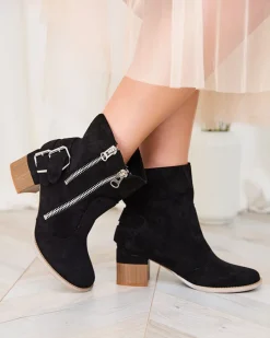 Hot Czarne zdobione botki na obcasie Zerta Botki Bez Ocieplenia|Botki Na Słupku