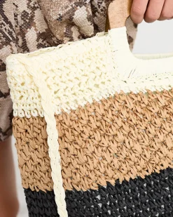 Best Czarno-beżowa słomiana duża torebka damska Damskie Wiklinowe I Słomiane