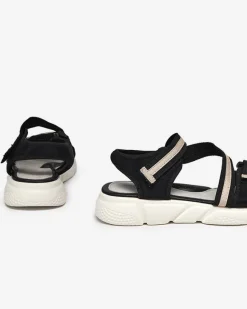 Best Czarno-beżowe dziecięce sandałki zapinane na rzepy Modis Dziewczęce