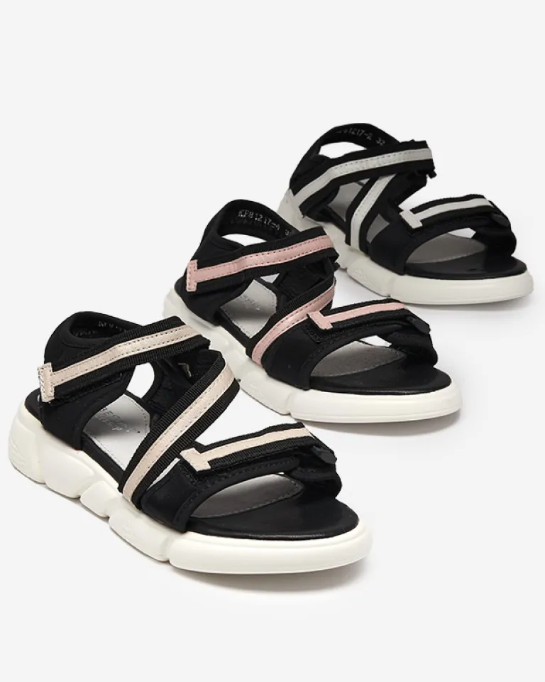 Best Czarno-beżowe dziecięce sandałki zapinane na rzepy Modis Dziewczęce