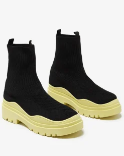 Sale Czarno-żółte botki damskie na płaskim obcasie Seritis Botki Bez Ocieplenia|Botki Na Płaskim Obcasie