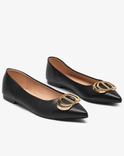 New Czarno-złote baleriny damskie w szpic z ozdobą na nosku Manico Buty Na Wielkie Wyjście|Baleriny Klasyczne