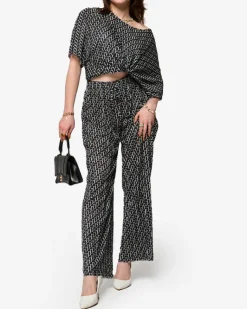 New damski wzorzysty plisowany komplet Damskie Komplety Damskie