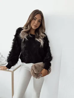 Clearance damski krótki sweter ze splotem Swetry