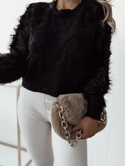 Clearance damski krótki sweter ze splotem Swetry