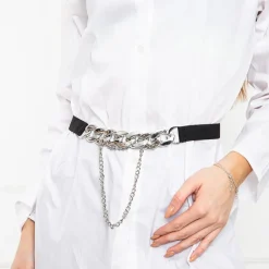 Clearance Czarny damski elastyczny pasek ze m łańcuszkiem Damskie Paski