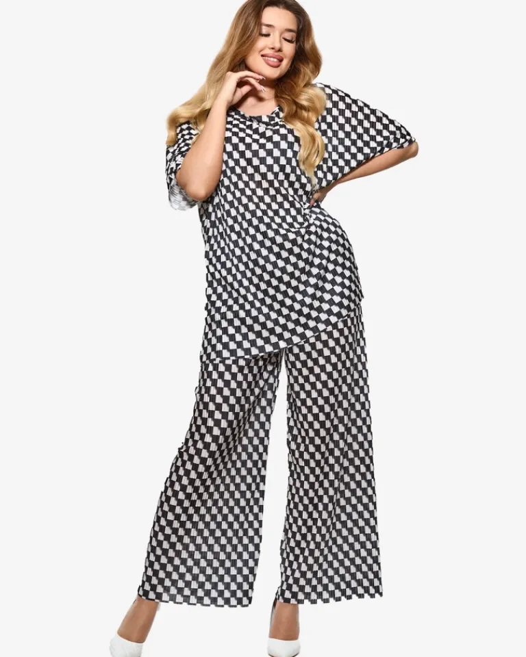 Clearance damski plisowany wzorzysty komplet Damskie Komplety Damskie