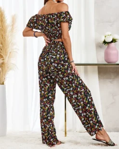 Outlet dwuczęściowy damski komplet w kwiatki Damskie Komplety Damskie