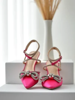 Czółenka damskie bez pięty z paseczkami z cyrkonii Erontes Buty Na Wielkie Wyjście