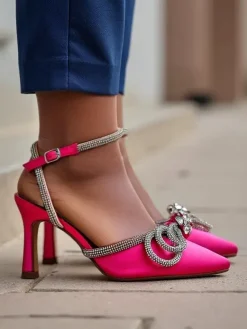 Czółenka damskie bez pięty z paseczkami z cyrkonii Erontes Buty Na Wielkie Wyjście