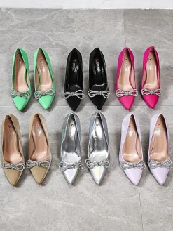 Hot Czółenka damskie a'la satynowe z kokardką Hefion Buty Na Wielkie Wyjście|Klasyczne