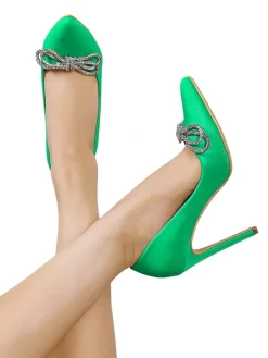 Hot Czółenka damskie a'la satynowe z kokardką Hefion Buty Na Wielkie Wyjście|Klasyczne