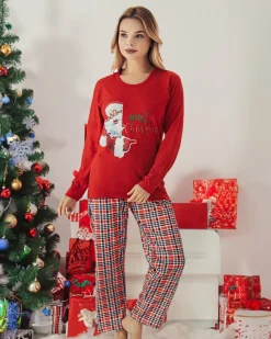Clearance Czerwona damska 2-częściowa piżama ze świątecznym printem Piżamy