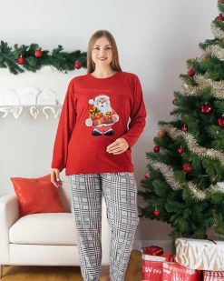 Czerwona damska piżama ze świątecznym wzorem Piżamy