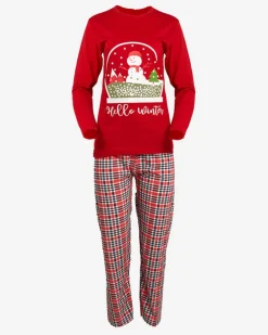 New Czerwona damska 2-częściowa piżama z bałwankiem Piżamy