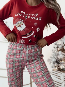 Online Czerwona świąteczna damska 2-częściowa piżama Piżamy