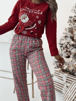 Online Czerwona świąteczna damska 2-częściowa piżama Piżamy