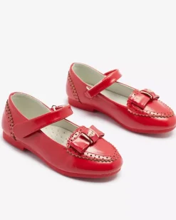 Clearance Czerwone czółenka dziewczęce z kokardką Proya Dziewczęce