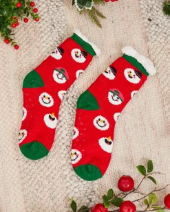 Czerwone damskie skarpetki ze świątecznym wzorem Skarpetki
