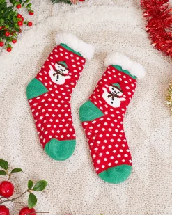 Discount Czerwone damskie skarpetki ze świątecznym wzorem Skarpetki