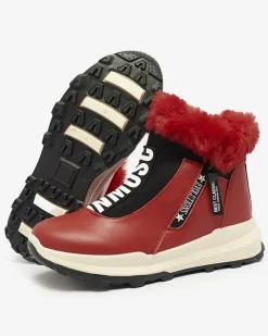 Discount Czerwone damskie ocieplane botki z futerkiem Scherr Botki Z Delikatnym Ociepleniem|Botki Na Płaskim Obcasie