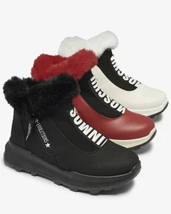 Discount Czerwone damskie ocieplane botki z futerkiem Scherr Botki Z Delikatnym Ociepleniem|Botki Na Płaskim Obcasie