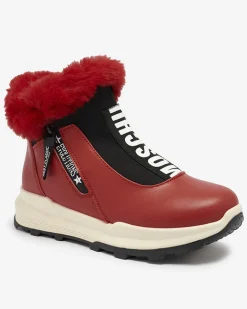 Discount Czerwone damskie ocieplane botki z futerkiem Scherr Botki Z Delikatnym Ociepleniem|Botki Na Płaskim Obcasie