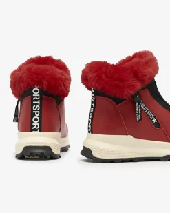 Discount Czerwone damskie ocieplane botki z futerkiem Scherr Botki Z Delikatnym Ociepleniem|Botki Na Płaskim Obcasie