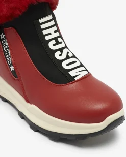 Discount Czerwone damskie ocieplane botki z futerkiem Scherr Botki Z Delikatnym Ociepleniem|Botki Na Płaskim Obcasie