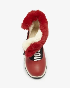 Discount Czerwone damskie ocieplane botki z futerkiem Scherr Botki Z Delikatnym Ociepleniem|Botki Na Płaskim Obcasie