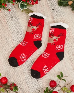 Online Czerwone damskie skarpetki ze świątecznym wzorem Skarpetki