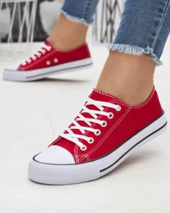 Clearance Czerwone damskie klasyczne sznurowane trampki Ogisa Trampki