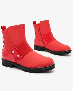 Discount Czerwone matowe botki damskie Setipfa Botki Z Delikatnym Ociepleniem|Botki Na Płaskim Obcasie