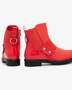 Discount Czerwone matowe botki damskie Setipfa Botki Z Delikatnym Ociepleniem|Botki Na Płaskim Obcasie